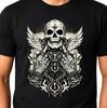 Skull Wings T-Shirt Gothic Skeleton Rock Hands Biker Tattoo Dark Art Graphic Tee