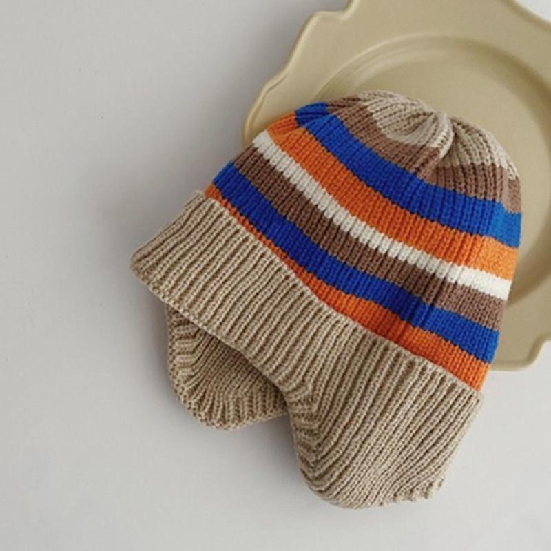 Baby Winter Knitted Hat Girls Boys Ear Flaps Hat Windproof Ear Muffs Bonnet Outdoor Headwear Toddler Fashion Headdress