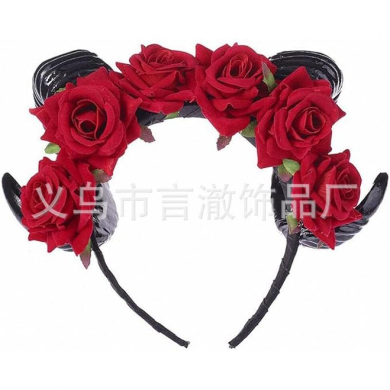 Gothic Rose Halloween Headband With Devil Ears Kids Adults Party Costume Accessory
