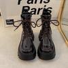 Black retro heightened platform Martin boots autumn new skinny boots thick heel motorcycle boots for women
