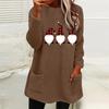 Women's Loose Long-Sleeve Christmas Santa Fleece Sweatshirt with Pockets