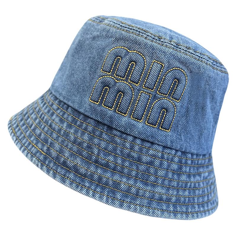 Fisherman Hat for Women Versatile Embroidery Letters Big Head Circumference Showing Face Small Basin Hat Sun Protection Bucket Hat