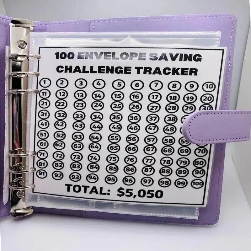 100 Days Envelope Savings Challenge Binder Save Money Challenges Loose-Leaf Binder Budget Binder with Cash Money Organizer
