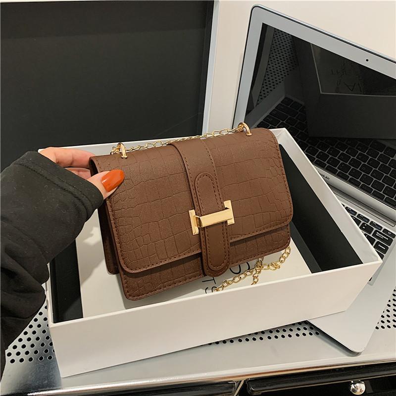 Shoulder Bag Women's Messenger Bag Retro Stone Pattern Embossed Solid Color Small Square Bag Chain High Value New Versatile