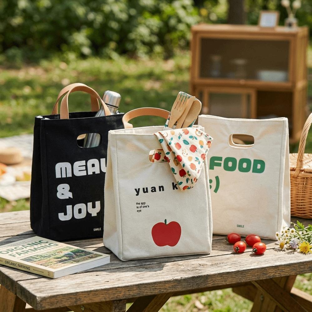 Canvas Insulated Lunch Bag Large Capacity Food Storage Bag Tote Portable Picnic Bag School