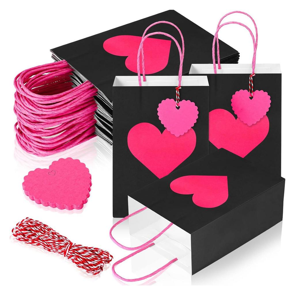 10/12 Packs Valentine's Day Heart Gift Bags With Handles And Heart Tags Red Paper Gift Bags For Valentine Anniversary Wedding