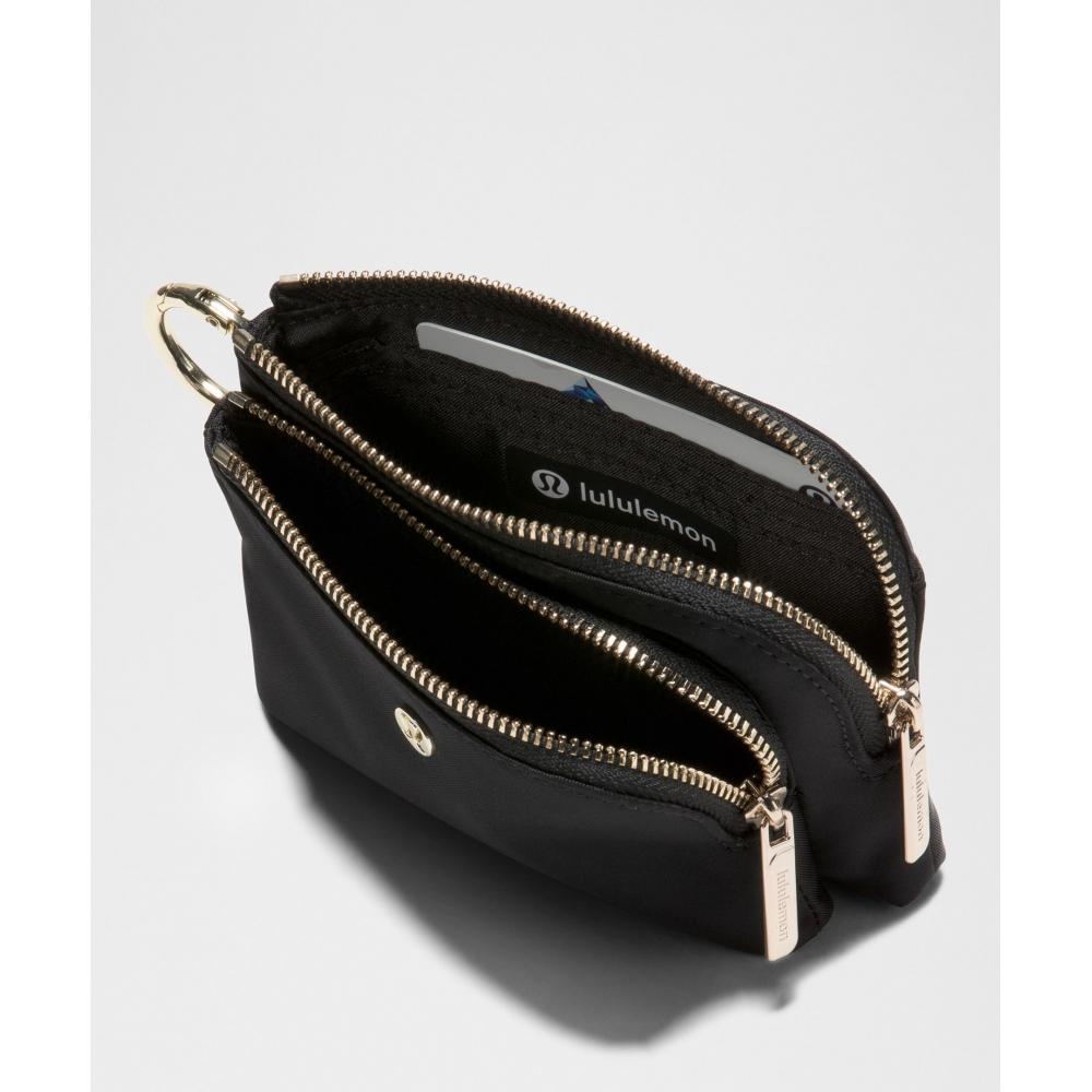 Lululemon Double Zip Clippable Card Pouch Black Black Gold