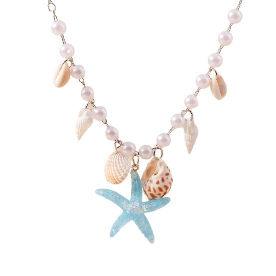 

Ожерелье в виде морской звезды, потрясающее ожерелье из искусственного жемчуга, универсальные пляжные украшения, модное минималистичное ожерелье тонкой работы