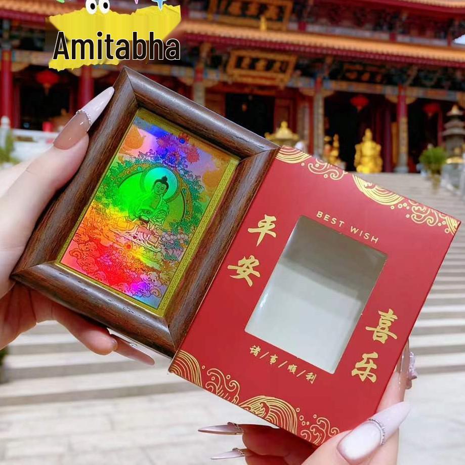 Yellow Jambhala & Green Tara Thangka Buddha Statue Photo Frame for Luck & Wealth - Tourist Souvenir Gift