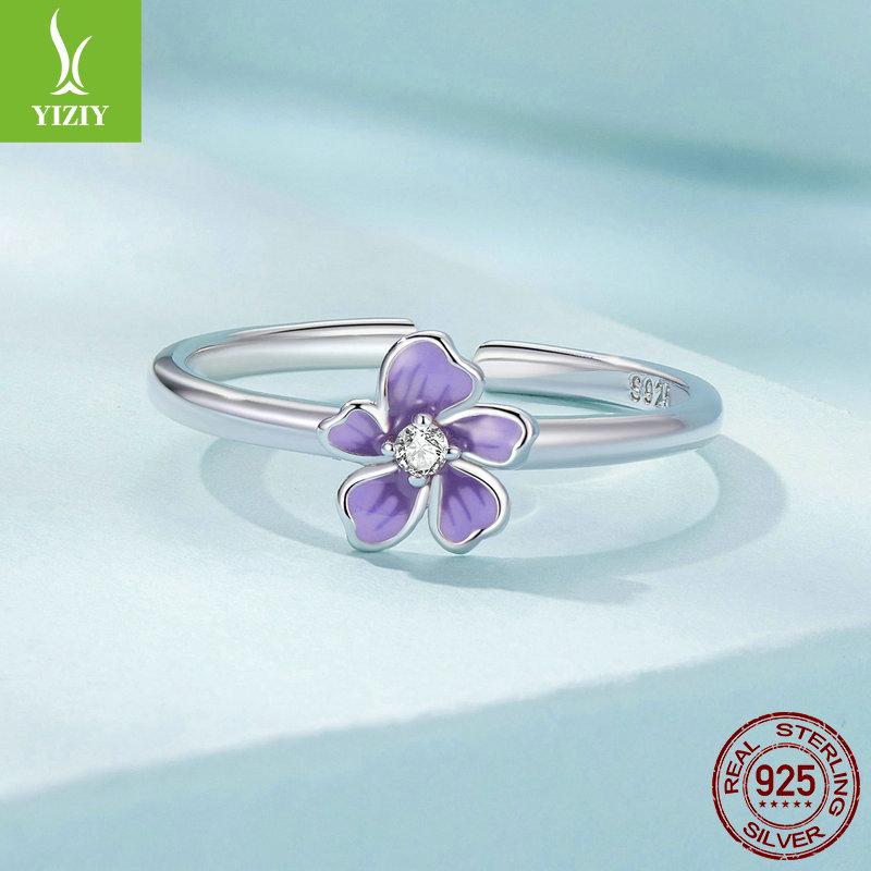 Yinziyun Purple Flower Open Ring for Women – Elegant 925 Sterling Silver Jewelry