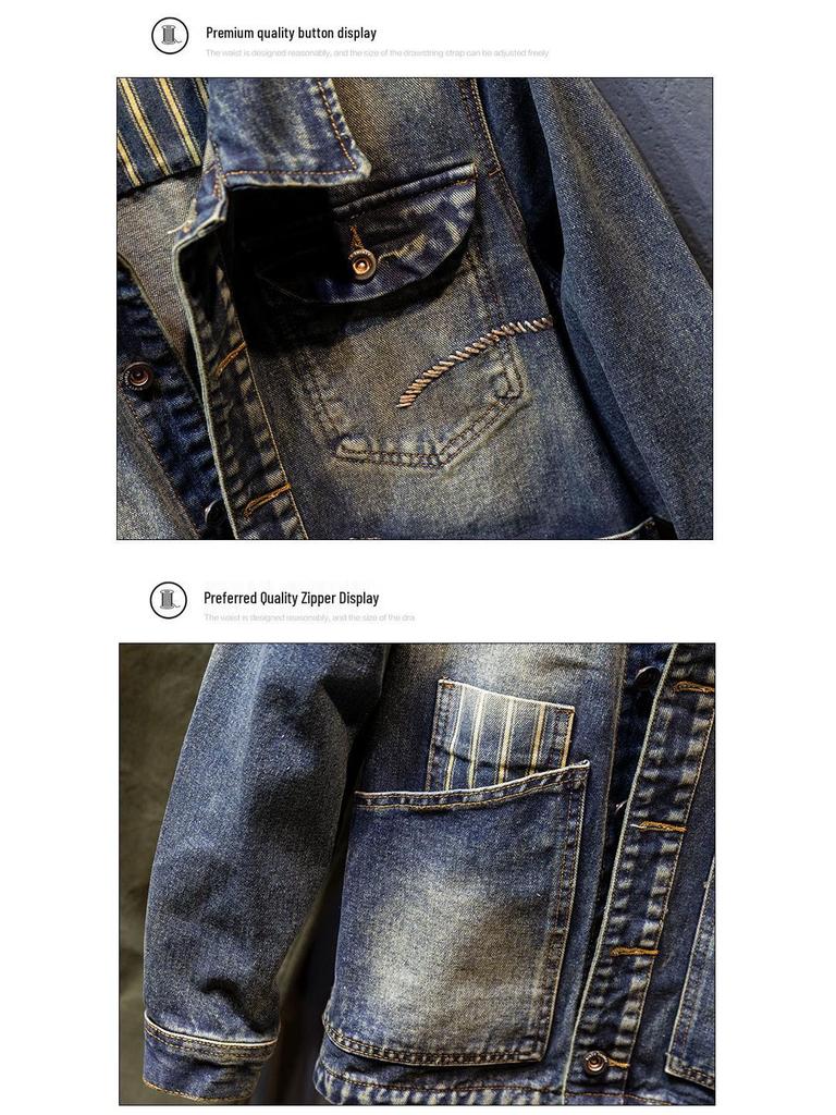 Men's Retro Dark Denim Jacket: Trendy European & American Street Style 