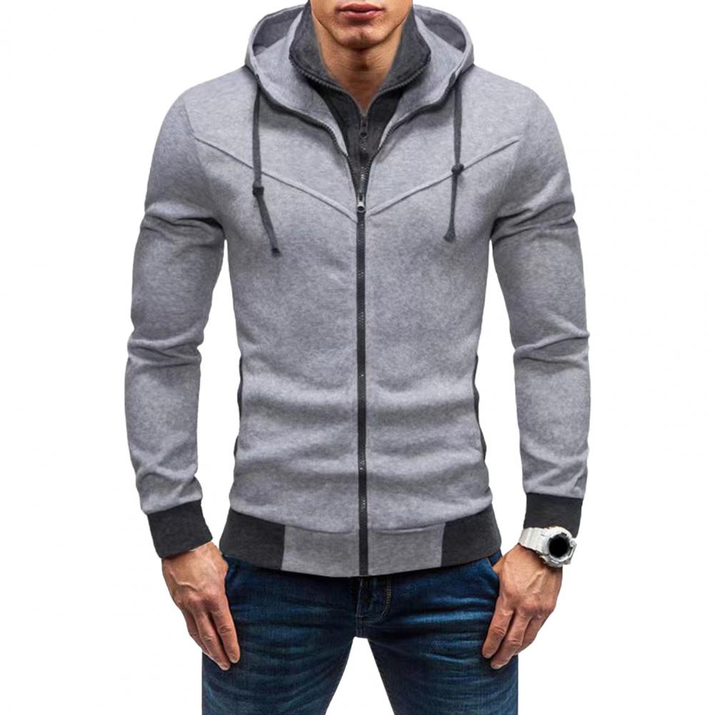 Casual Men Hoodie Men's Zipper Closure Hoodie Cardigan with Drawstring Hood Contrast Color Design for Fall Spring Seasons Spring