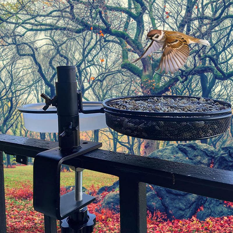 Deck Bird Feeder Bird Water Bowl Feeders With Metal Mesh Tray 360-Degree Rotatable Feeding Station Flower Pot Stand For Balcony