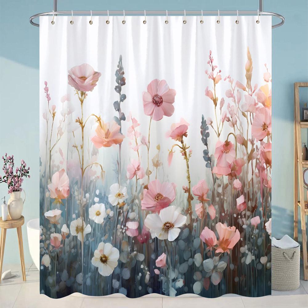 Botanical Flower Shower Curtain Colourful Flowers Green Leaves Watercolour Art Creative Polyester Shower Curtains Bathroom Dec