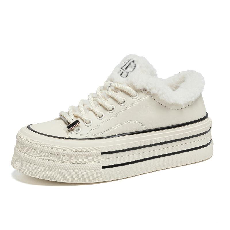 Fleece platform white shoes women`s new