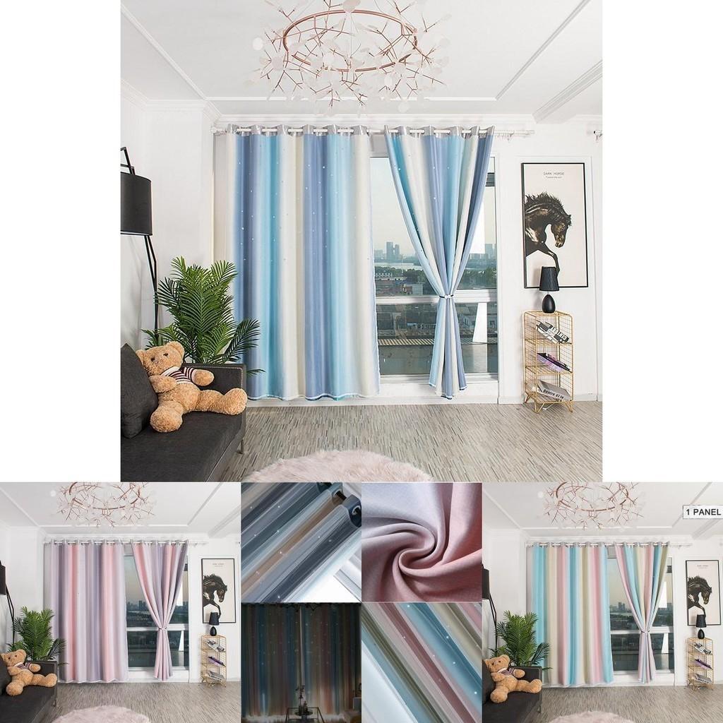 Stylish Blackout And Tulle Drapes With Hollowed Out Star Design For Living Room Decor