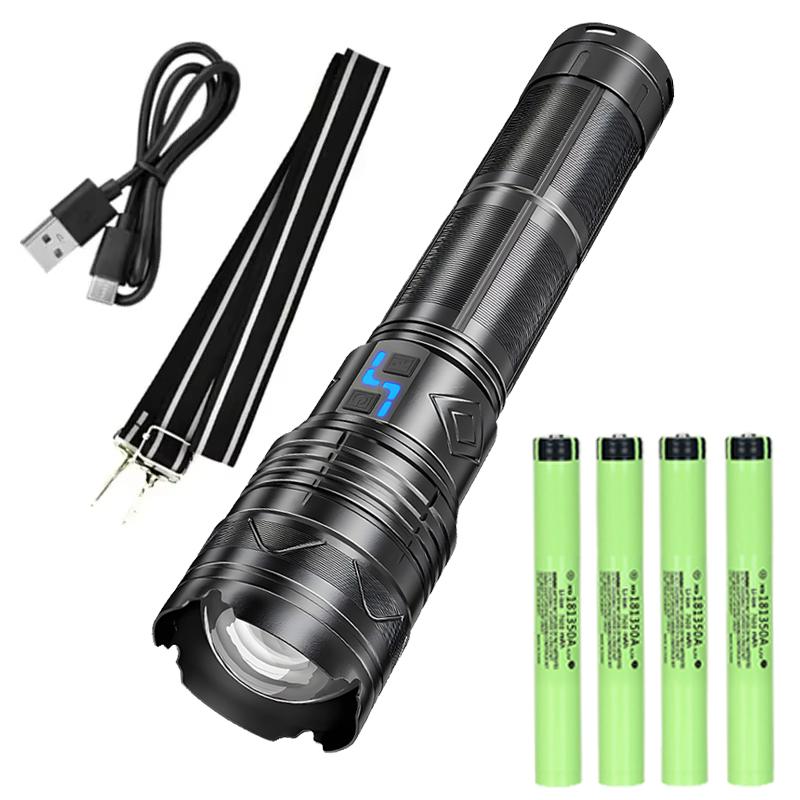 Powerful Dual Light Source LED Flashlight USB Rechargeable Zoom White Yellow Torch Long Range Flashlight With 4*181350 Battery