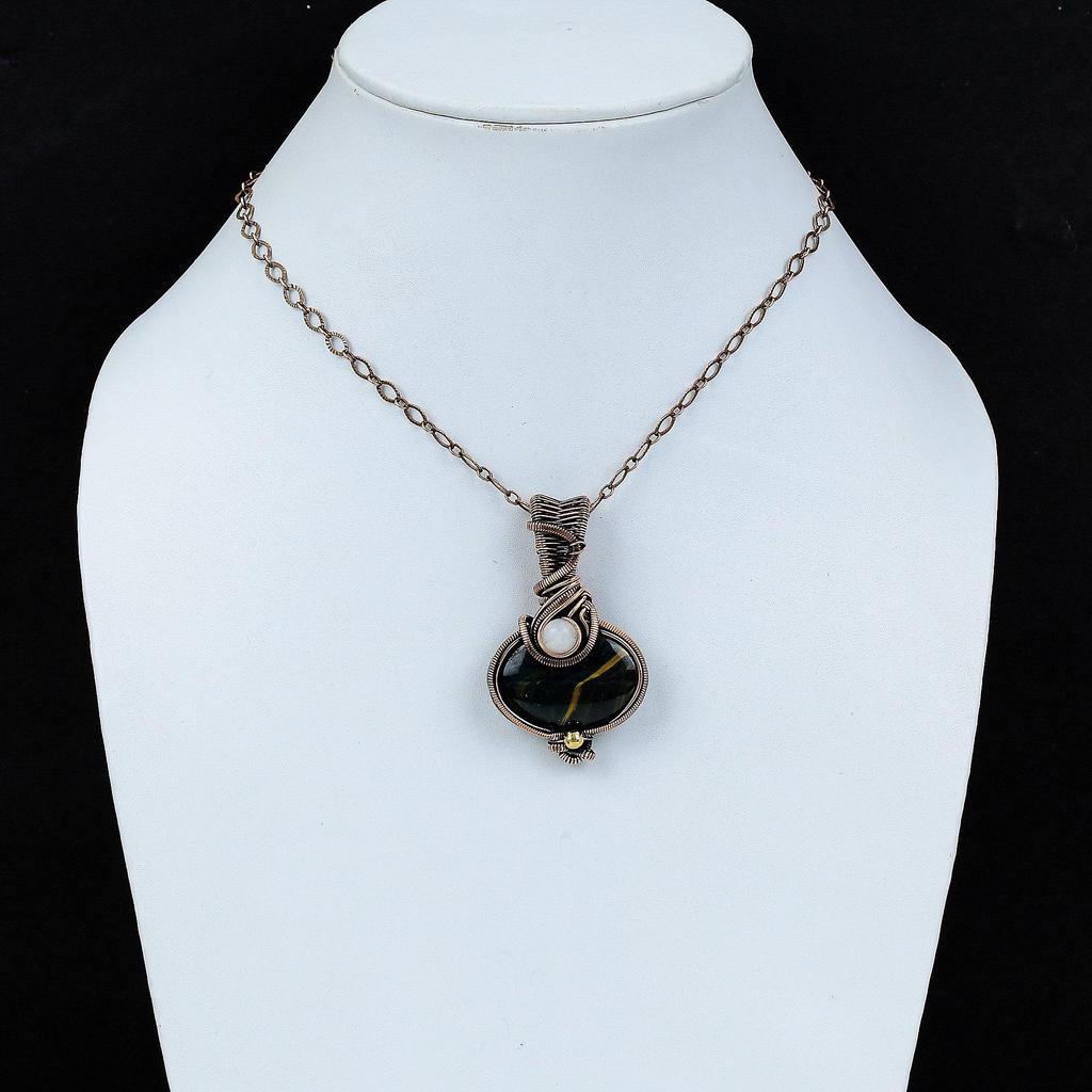 Nellite Pendant Copper Wire Wrapped Pendant Rainbow Moonstone Gemstone Jewelry Handmade Brand New Pendant Dainty Copper Jewelry Gift For Him