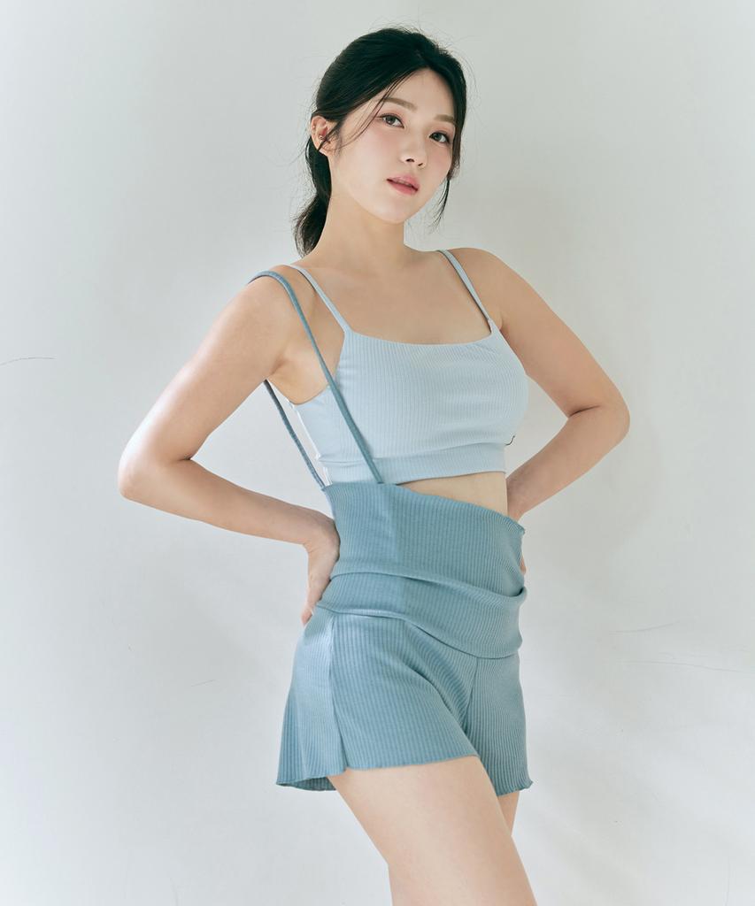 Foriz [Top][Daisy_Winter Sky] Daily Low-Back Ribbed Bra Top