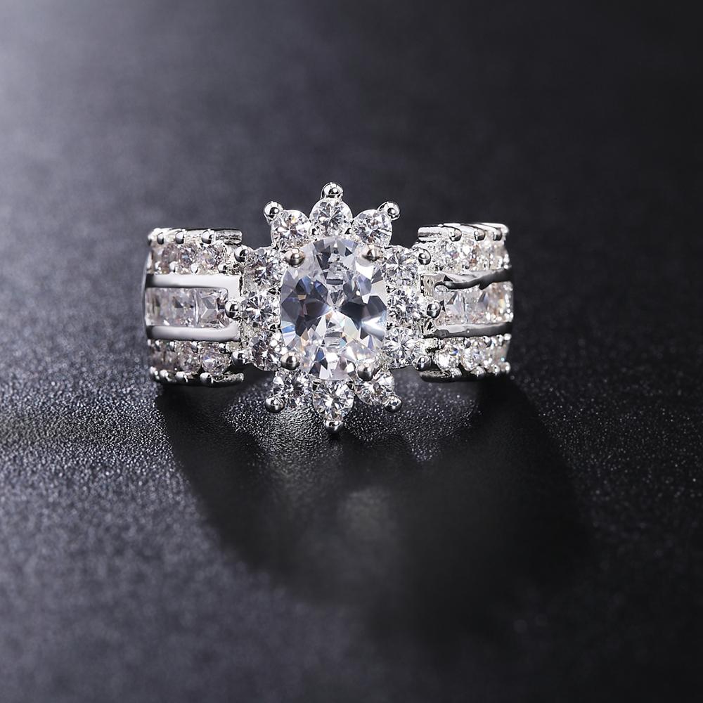 925 Sterling Silver AAA Zircon Ring Fashion Wedding Jewelry
