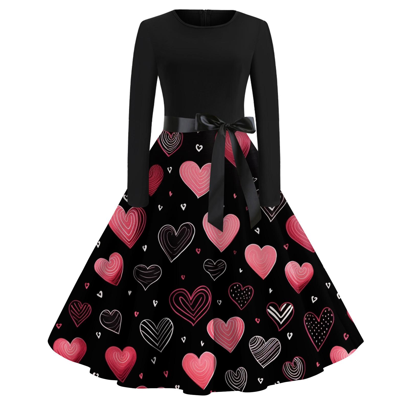 

Женское расклешенное платье с принтом для женщин, платье с длинным рукавом, вечерние повседневные платья L чёрный