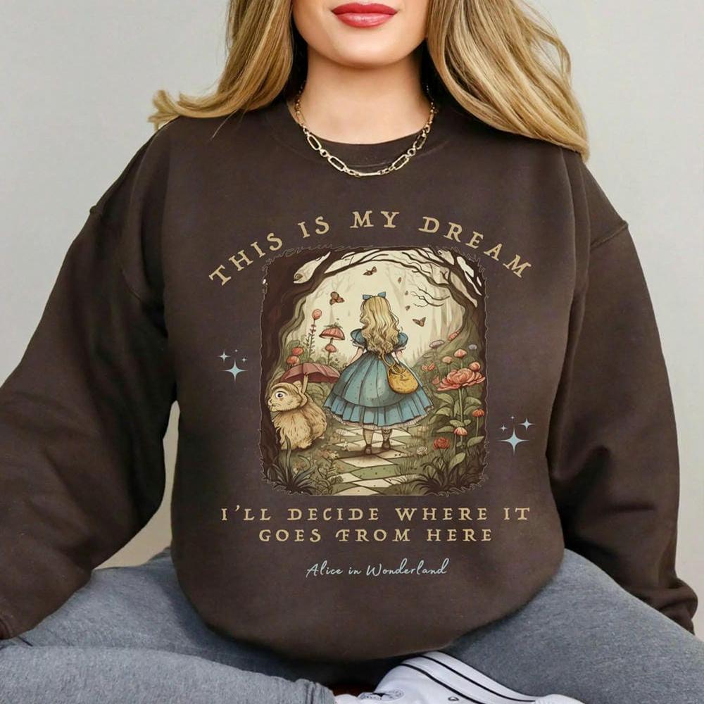 

Vinage Women Alice in Wonderland Print Sweater Bookish Sweatshirt Literary Comfort Sweatshirt Crewneck Y2K Streetwear XL