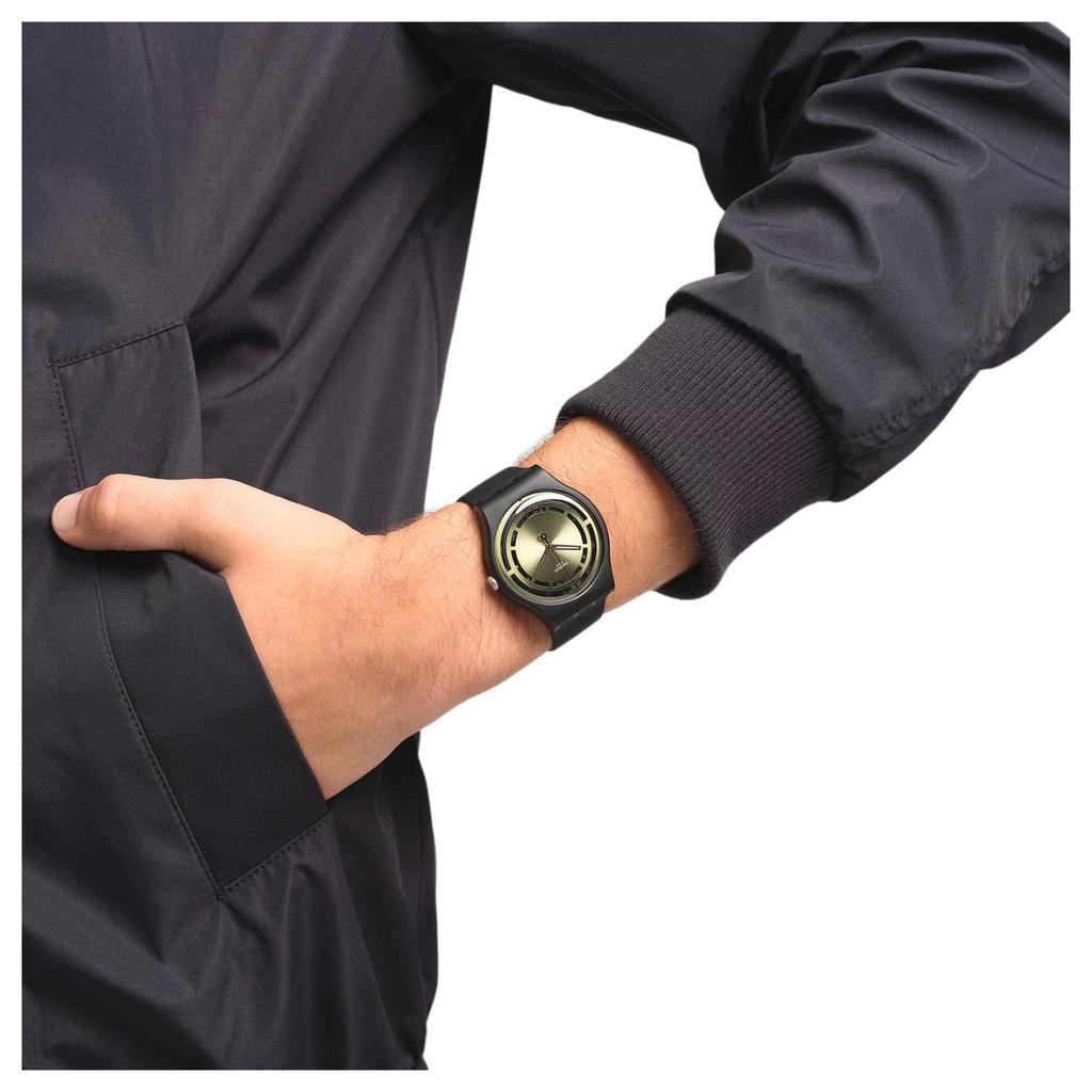 SWATCH Gent Series New Gent Series Quartz Movement Minimalist Green Light Swiss Watch 47.4mm Green Dial Plant Ceramic Case Silicone Strap SO32B117