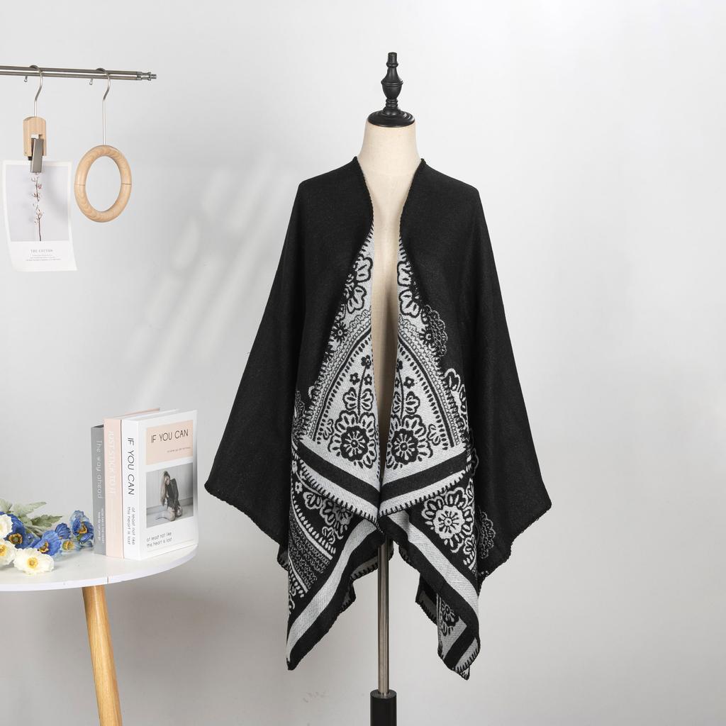 Warm Cold Shawl Cape Women Outdoor Camping Warm Outside Blanket Imitation Cashmere Double-Sided Shawl