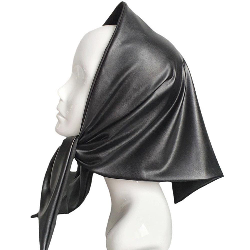 Designer Women Triangle Scarf Winter Warm Large Scarf Black Bandana Soft Faux Leather Kerchief Headscarf Shawl Wrap Headwraps