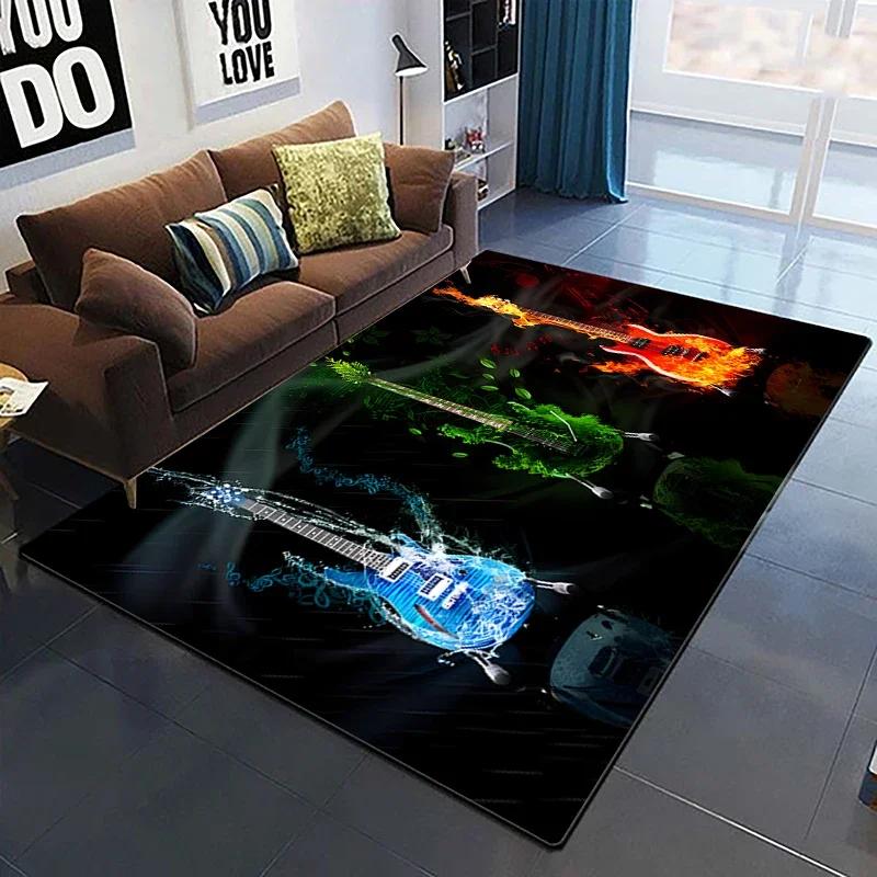Colorful Music Guitar Melody 3D Printed Carpets for Living Room Non-Slip Area Rug Bedroom Bedside Home Decor Polyester Floor Mat