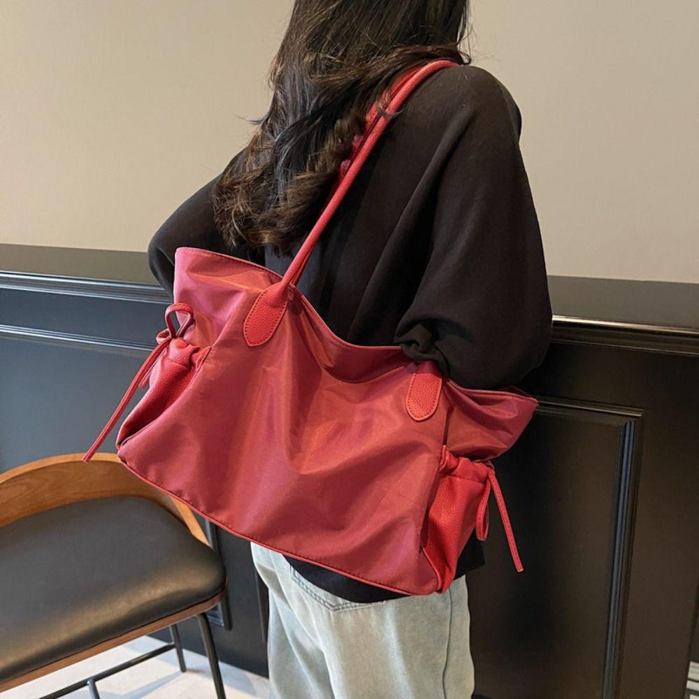 Lightweight Nylon Cloth Tote Bag Zipper Underarm  Bag Portable Nylon Shoulder Bag  Outdoor