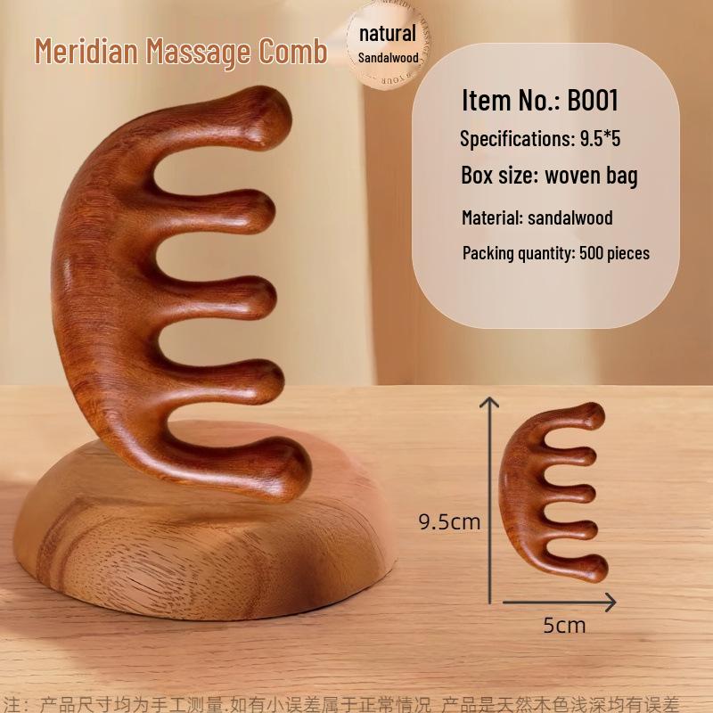 Sandalwood Five-Tooth Scalp & Gua Sha Massage Comb for Neck, Shoulder & Meridian Relief