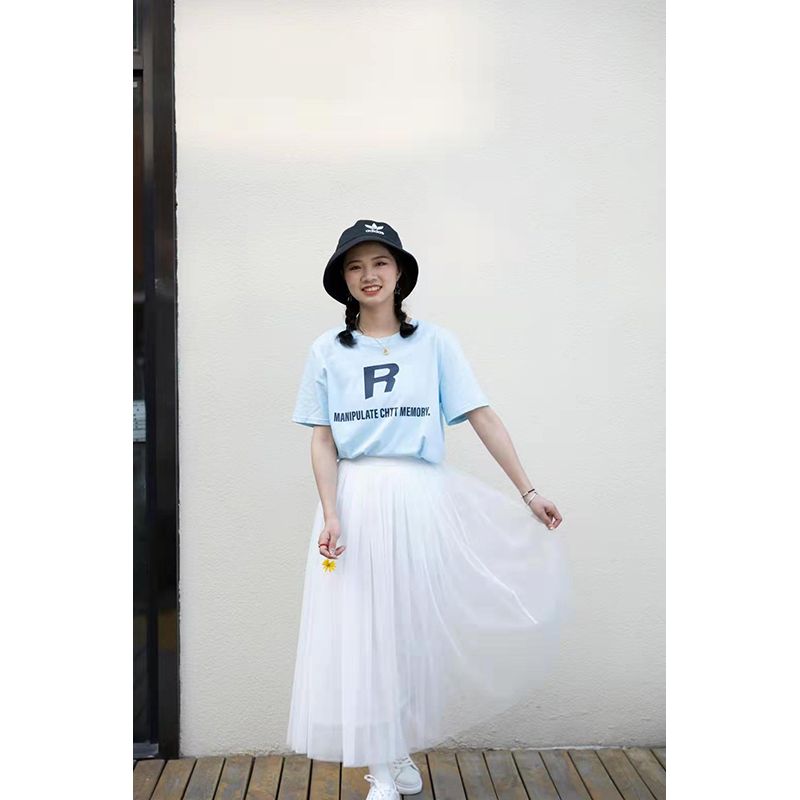 Summer New Arrival Drape Mesh Half-Length Skirt Plus Size Women's A- line Skirt High Waist Slim Looking Pleated Mid-Length Gauze Skirt