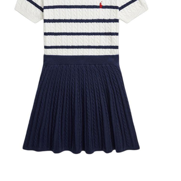 Polo Ralph Lauren SS24 Striped Color Block Round Neck Short Sleeve Dress Set Kids Dress Set CWPO2STG2U20011-100