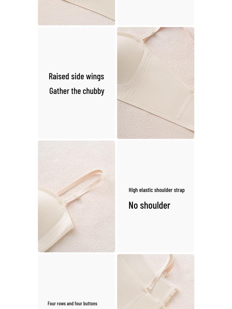 Seamless Wire-Free Bandeau Bra with Detachable Straps, Anti-Slip & Anti-Sagging Features, Side Support, Fixed Cups for Women.