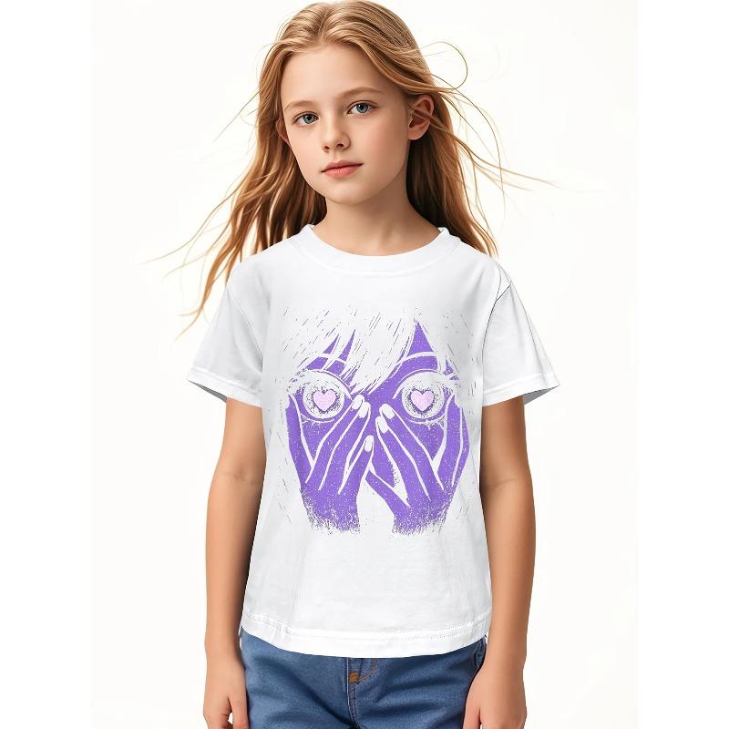 European sizes Soft Breathable Anime Eyes Girl Hearts Manga Otaku Grunge Alt Goth Aesthetic T-Shirt for Kids | Boys & Girls Graphic Tee