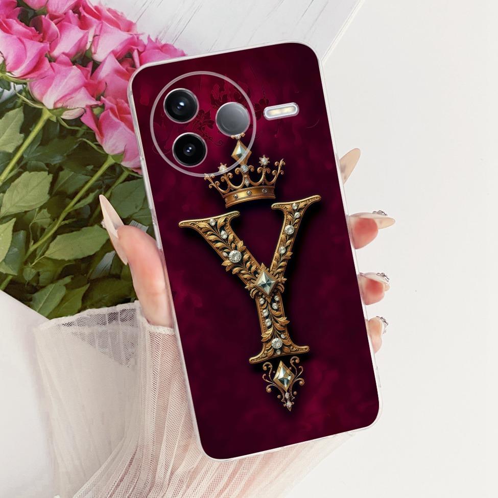 For Xiaomi Poco F7 Pro 5G Case Cover Transparent Luxury Crown A-Z Letters 2D Flat Pattern Soft Casing 24117RK2CG