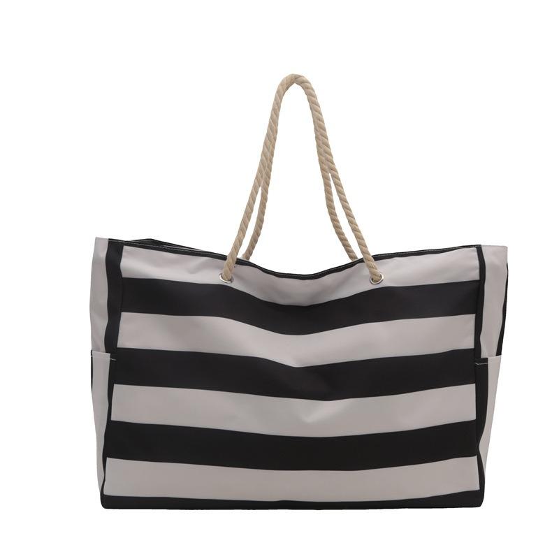Striped Canvas Casual New Fashion Personalized Large Capacity Commuting Rope Tote Shoulder Bag Women