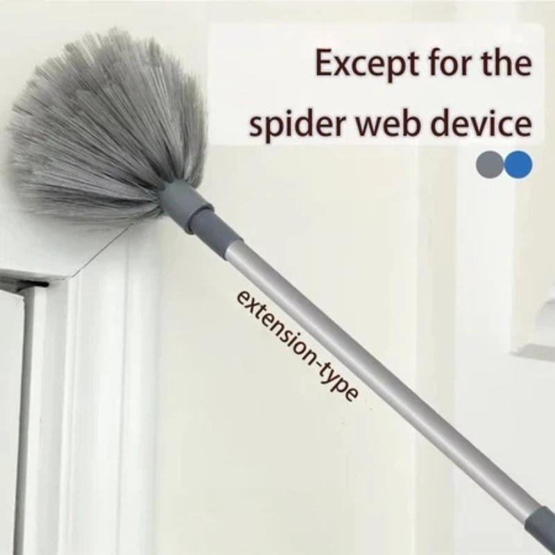 1Pc Extendable Spider Web Duster With Medium Stiff Bristles Retractable Stainless Steel Pole For Indoor Outdoor Cleaning