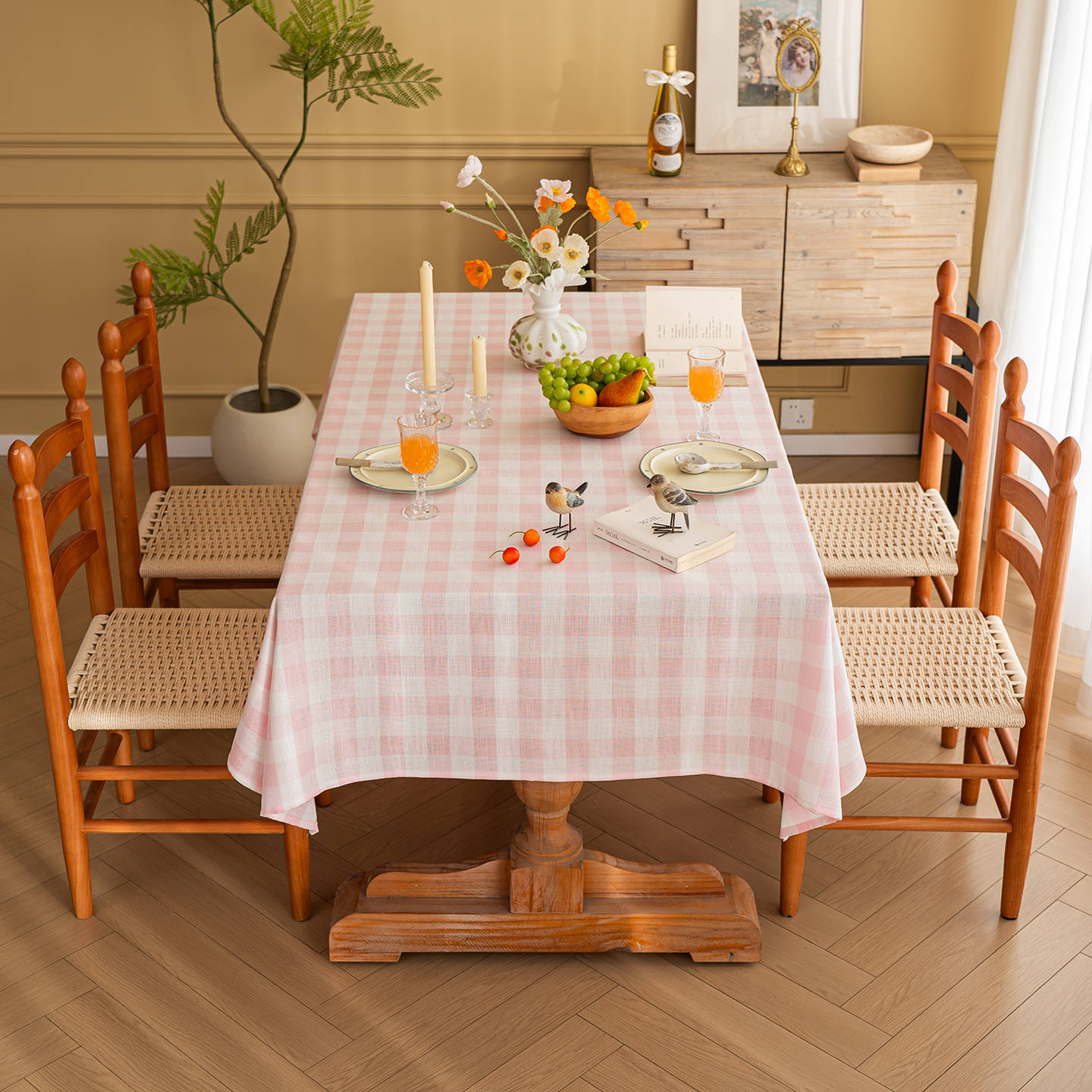 

Tablecloth Fabric Cotton And Linen Small Fresh Plaid Tablecloth Modern Grid Dining Table Cloth Coffee Table Cloth Tablecloth Cover Cloth Towel 140*220cm рожевий