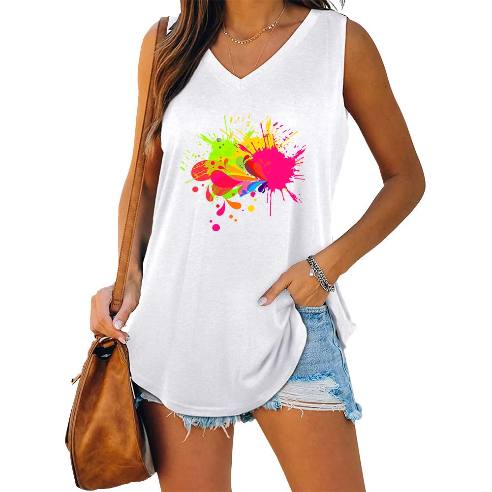 Women Fashion V Collar Tank Top Women Casual Sleeveless T-shirt