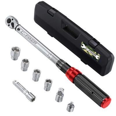 Preset Torque Repair Tire Adapter Adapter Socket Wrench with Case Wrench, Car/Motorcycle Wrench, Change, 9.5mm (3/8") Drive, 20-140Nm, 12/13/14/17mm,