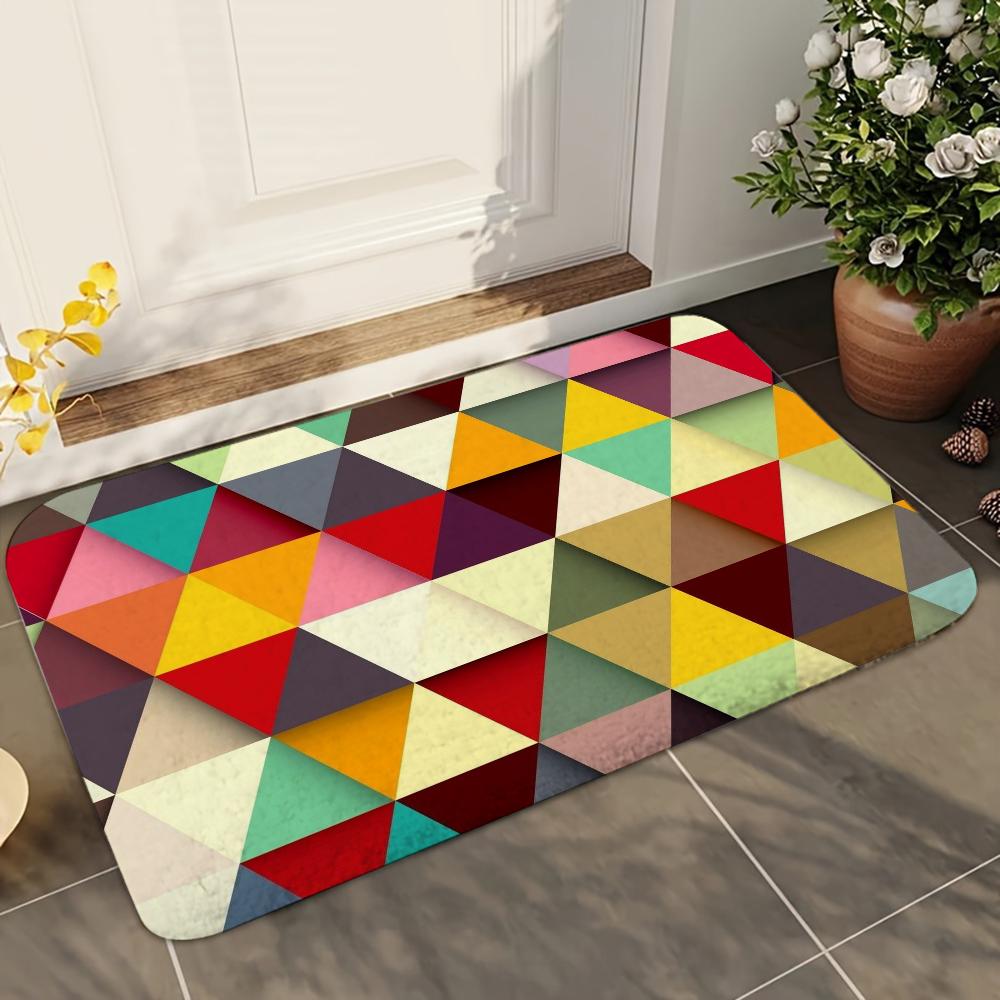 1 Stück Bunte Geometrische Block Badezimmer Saugfähige Matten Rutschfeste Matten Heimdekor Zubehör Teppiche Heim Küche Bodenmatten