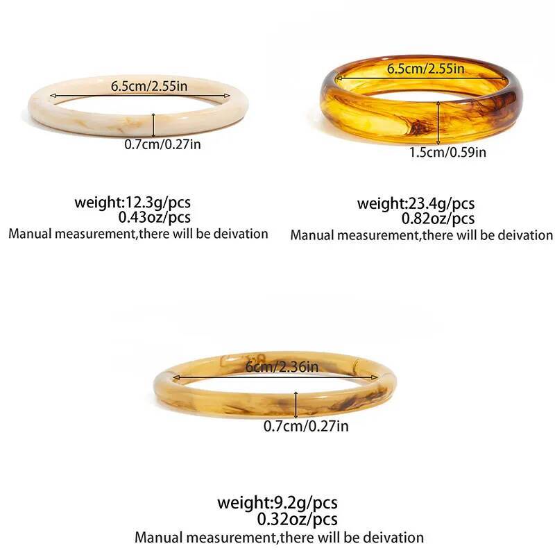 Ingemark 3 Styles Boho Simple Resin Plastic Bracelets for Women Fashion Statement Vintage Round Geometric Bangles Daily Jewelry