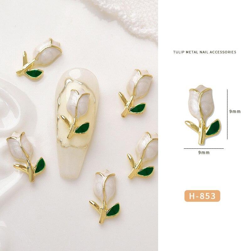 5Pcs/pack 3D Tulip Ornament Metal Texture Nail Jewelry Nail Art Decoration