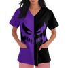 Women's Short-sleeved Halloween Print V-neck Pocket Protective Work Shirt