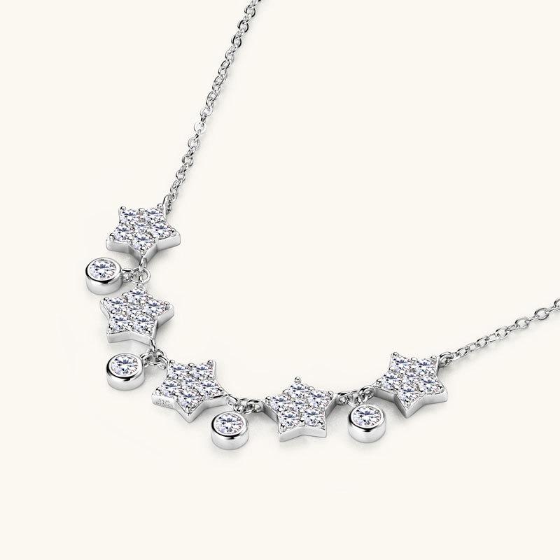 Silvere Glam S925 Sterling Silver Pendant, Niche And Simple All-moissanite Necklace For Women, Christmas Starry Sky Collarbone Chain
