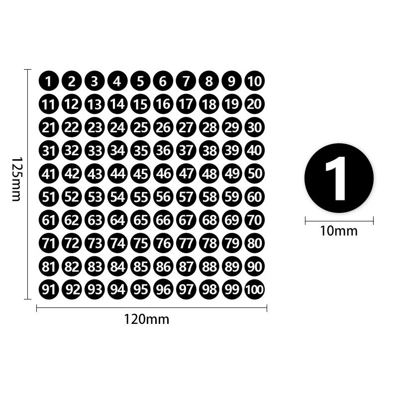 20 Sheets Number 1-100 Dot Label Stickers 1cm Width Round Waterproof Self-adhesive Digital Stickers Wide Use for Items Marking