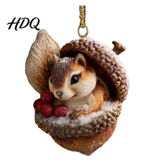 Detailed Woodland Animal Ornaments Pine Cone Christmas Ornaments 2D Flat Acrylic Forest Xmas Tree Pendant Retro Style Pendants Cute Hedgehog