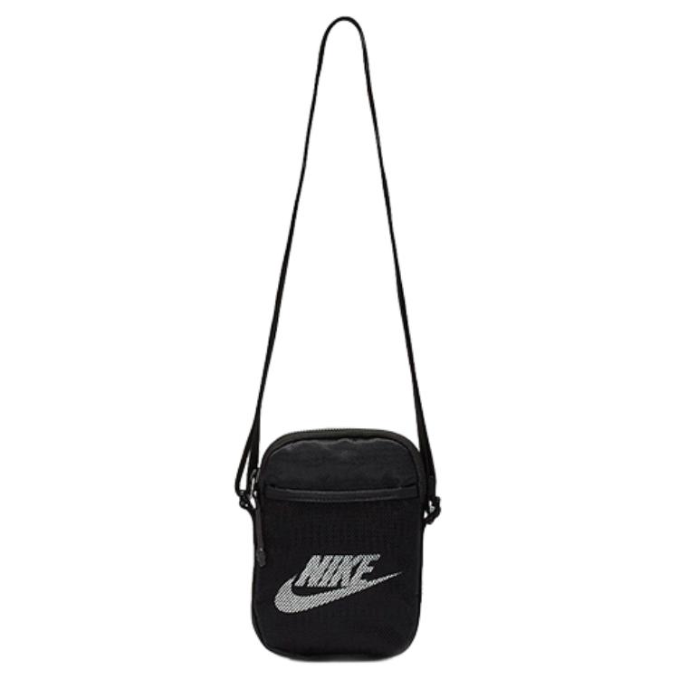 Nike Heritage Logo Zipper Closure Solid Color Polyester Crossbody Bag Small Unisex bags Black BA5871-010 Small